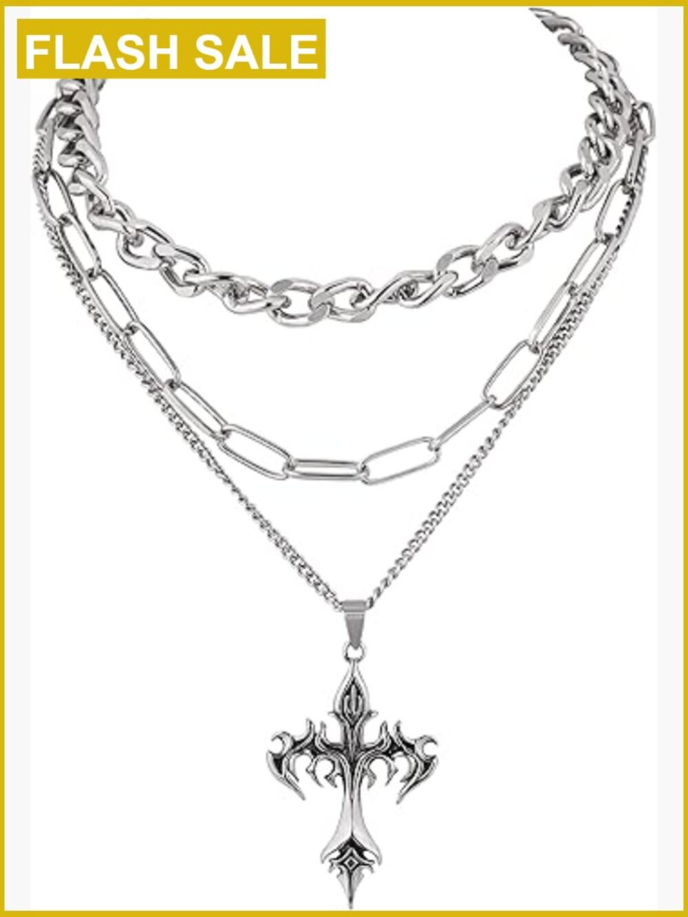 Gothic Layered Cross Choker Necklace Grunge Y2k Gothic Jewelry